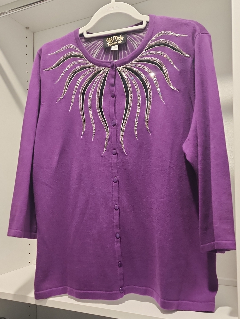 Bob Mackie Purple Cardigan with Silver & Black Accents
